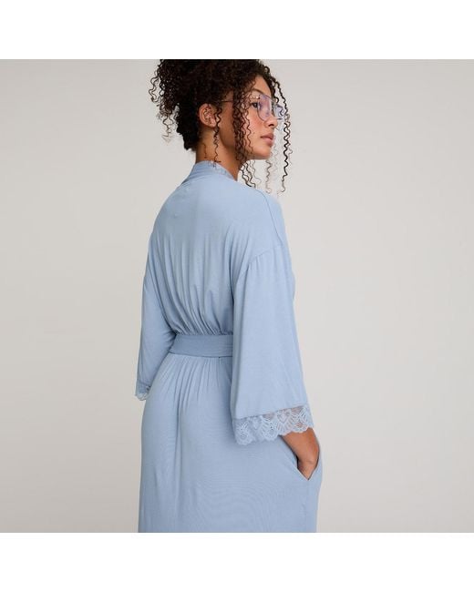 Pretty You London Blue Bamboo Lace Kimono Robe