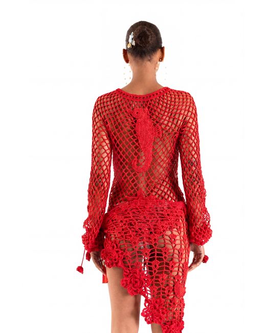 Andreeva Red Cherry Handmade Crochet Top & Cover-Up