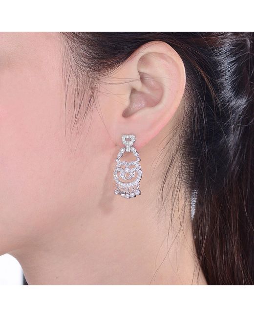 Genevive Jewelry Metallic Sterling Silver Clear Cubic Zirconia Accent Chandelier Earrings