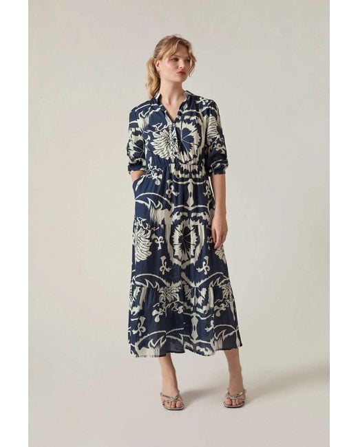 James Lakeland Blue Ornamental Print Tiered Midi Dress