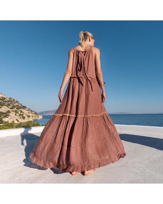 Haris Cotton Pink Lace Incert Linen Gauze Strapped Maxi Dress Blush