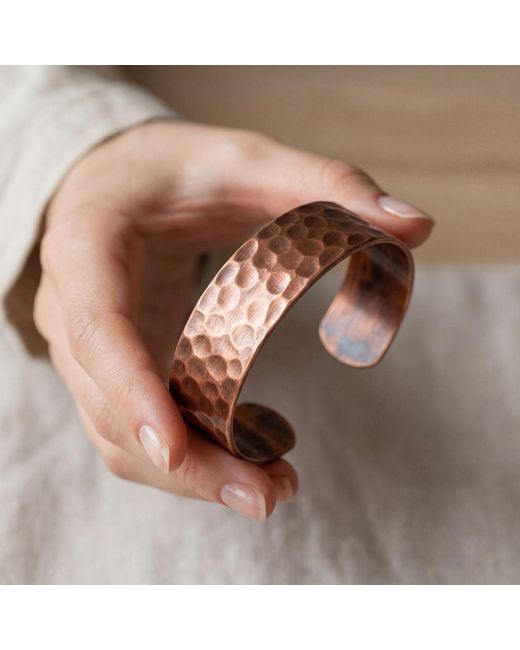 Anatoliacraft Brown Hammered Solid Copper Wide Cuff Bracelet