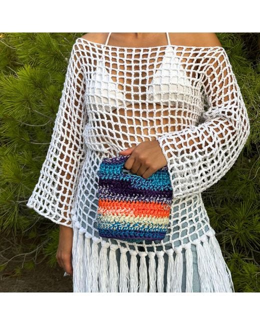 Shareyourluce White Fishnet Dress With Fringes