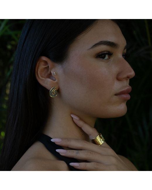 Ebru Jewelry Metallic Sacred Script Two Tone Stud Earrings