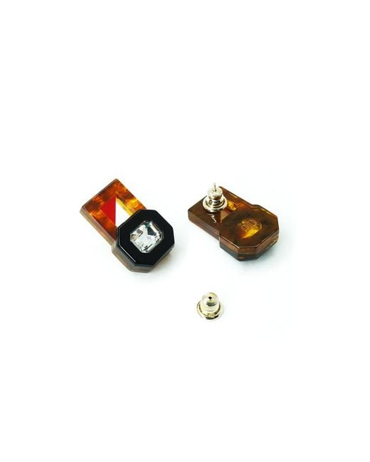 Gissa Bicalho Black Handmade Acrylic Earring P Deco Octogonal Cut Stone Caramel Granite