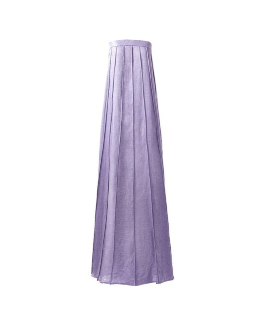Kargede Purple Lilac Linen Maxi Dress – Designer Strapless Gown With Pleated Detail