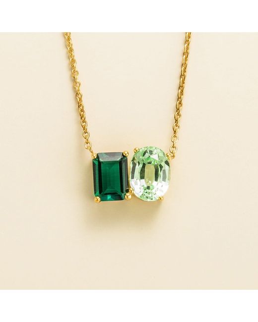 Juvetti Green Buchon Necklace Set With Emerald & Sapphire