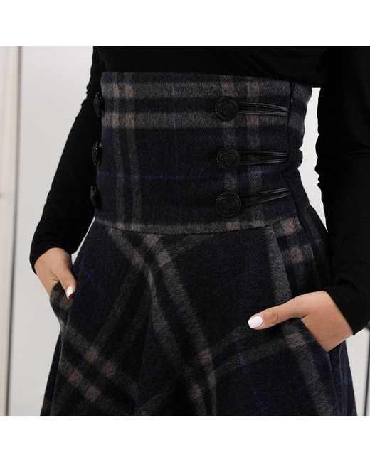 Nikka Place Blue Wool Tartan Floor Length Skirt With Ultra High Waist