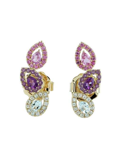 Artisan Metallic 14K Sapphire, Amethyst & Topaz Stud Earrings