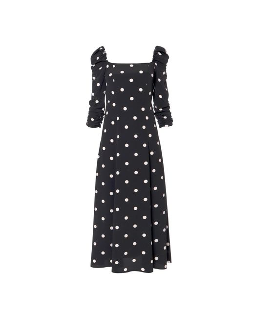 AGGI by HALEWSKI Black Amelie Walking Dots Puffed Sleeves Midi Dress