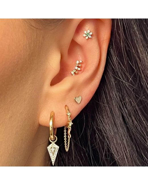 Zohreh Green Diamond & Emerald Flower Flat Back Earring 9K