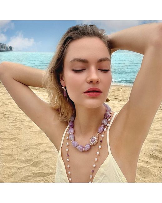 Farra Pink Amethyst With Rhinestone Chunky Statement Necklace