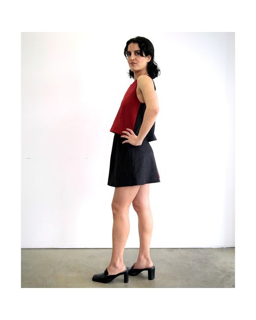 By Noa Rawitz Red Ultra Suede Sleeveless Color Blocked Top- And