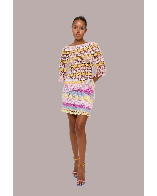 Andreeva Pink Bird Of Paradise Handmade Mini Crochet Skirt