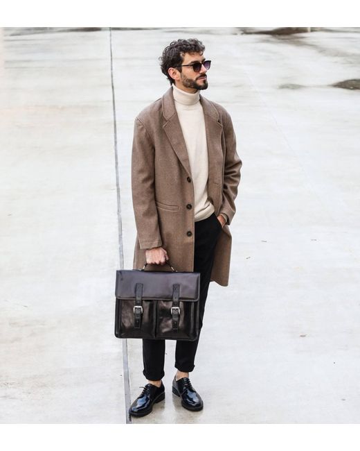 Time Resistance Black Leather Satchel Bag for men