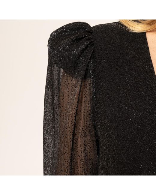 Nissa Black Lurex Thread Midi Dress