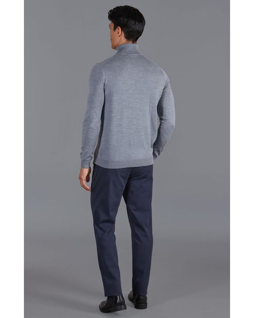 Paul James Knitwear Blue Extra Fine Merino Wool Westonn Roll Neck Jumper for men