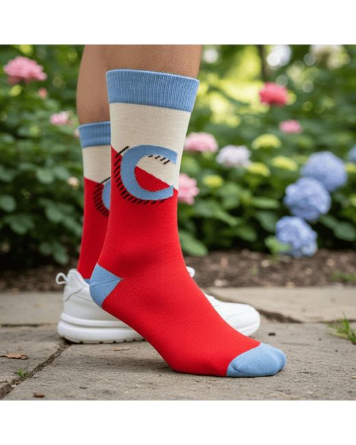 Peper Harow - Made in England Red Alphabet Socks – C for men
