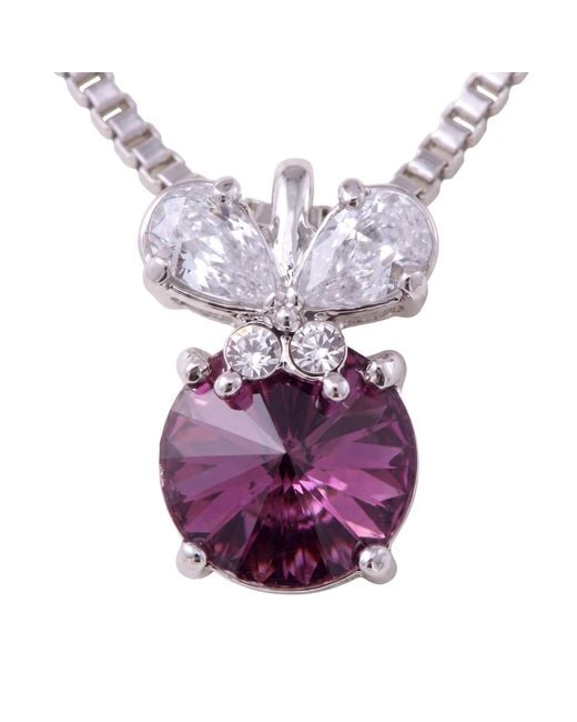Modenaire Metallic Amethyst Round Butterfly Accent Pendant Necklace