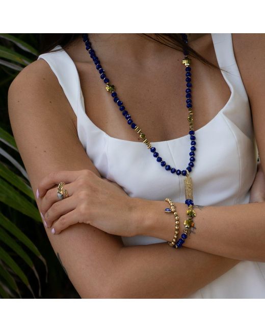Ebru Jewelry Blue Deep Love Crystal & Heart Charm Bracelet Set