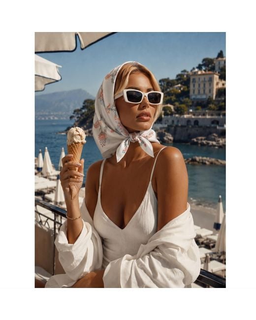 Jessie Zhao New York White Dawn Garden Double Sided Silk Scarf