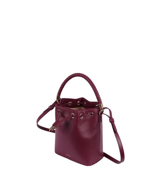 Saonara Brand Purple Mini Bucket Bag Berry Leather