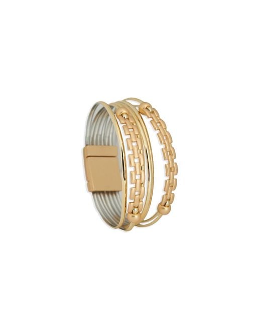 Saachi Metallic Chain & Cord Leather Bracelet