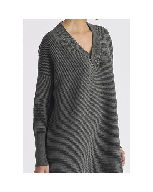 Paisie Black V-Neck Ribbed Jumper Dress