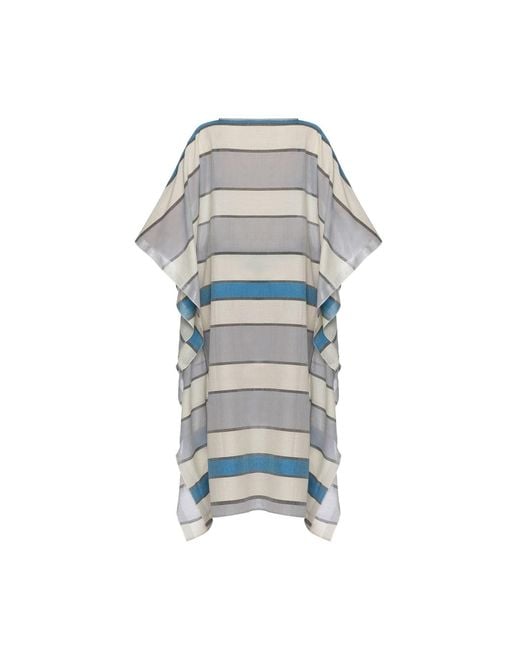 Heritagemoda Blue Riviera Stripe Handwoven Sheer Cotton Kaftan With & Light Stripes