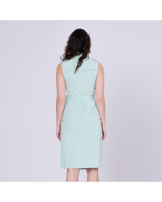 Smart and Joy Blue Double Breasted Trench Style Sleeveless Dress