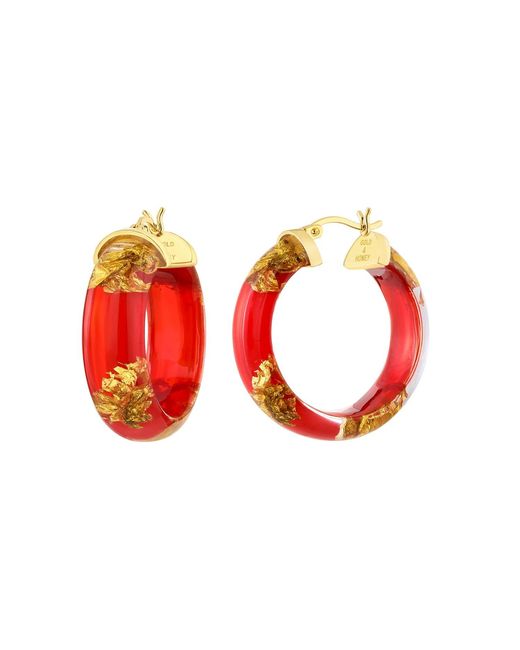Gold & Honey Gold Leaf Huggies In Red