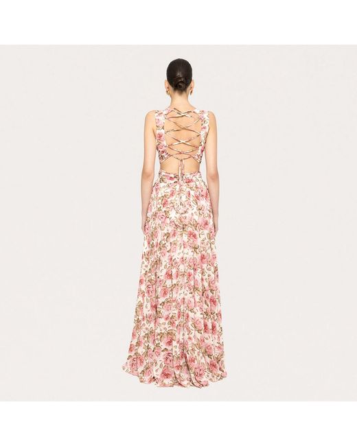 Nissa Pink Open-Back Chiffon Maxi Dress