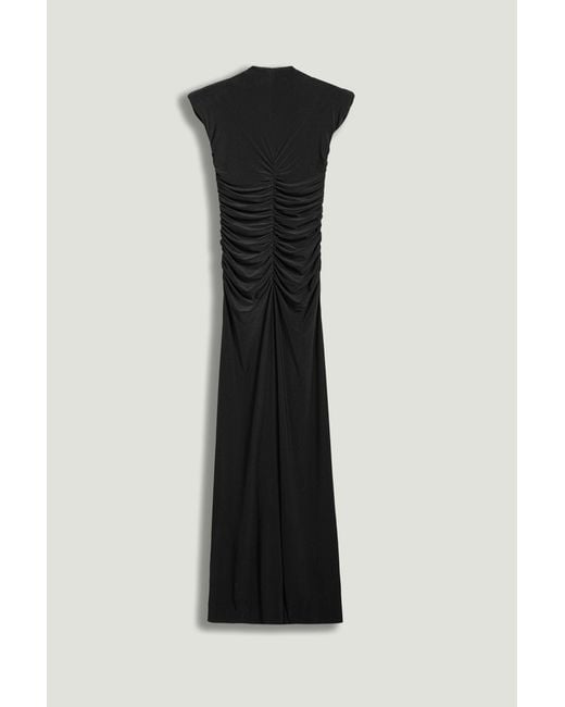 Nocturne Black Ruched Deep V-Neck Maxi Dress
