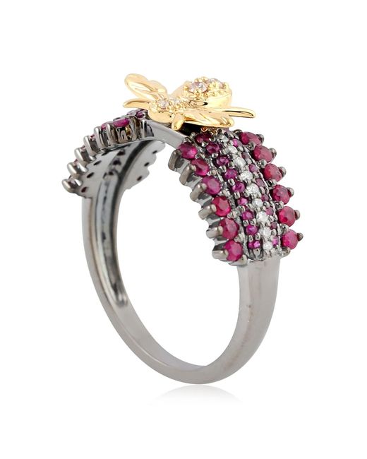 Artisan Metallic Ruby, Diamond And Bee Motif Statement Ring