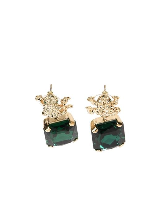Addicted Metallic Armonia Plated Emerald Crystal Earrings With Frog