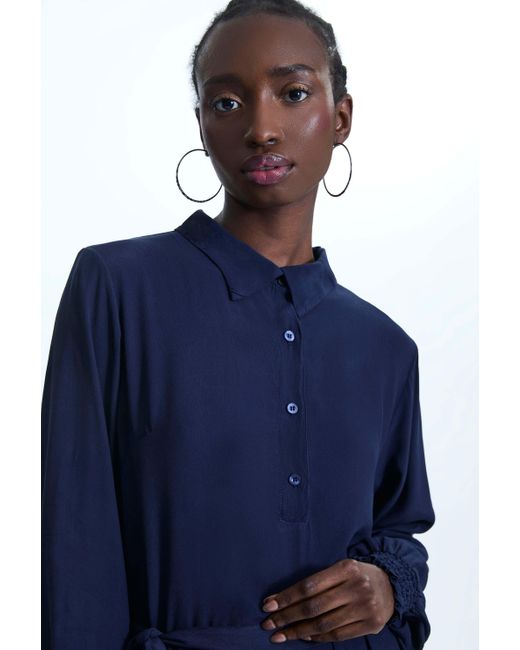James Lakeland Blue Shirt Collar Belted Dress