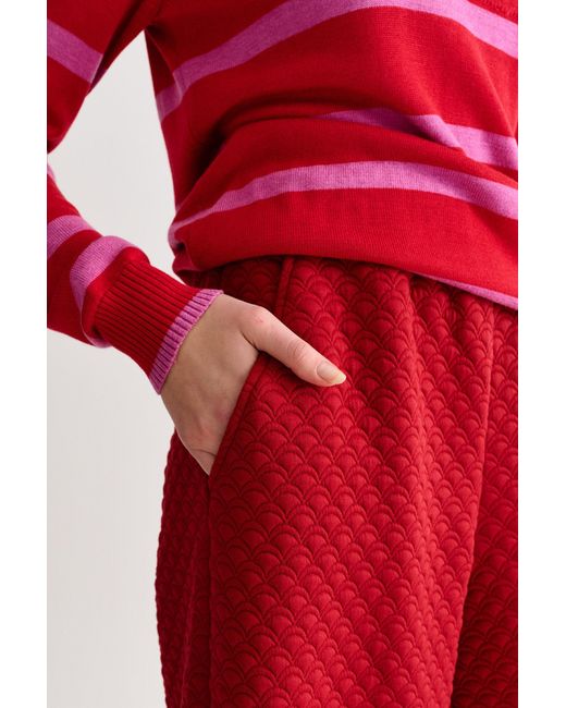 Louche Red Flory Scallop Quilt Wide Leg Trouser