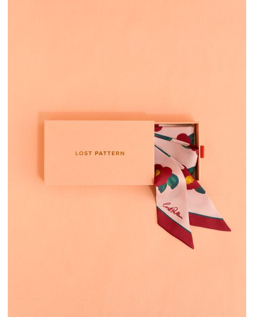 Lost Pattern Red Camellia Silk Twilly Neck Bow
