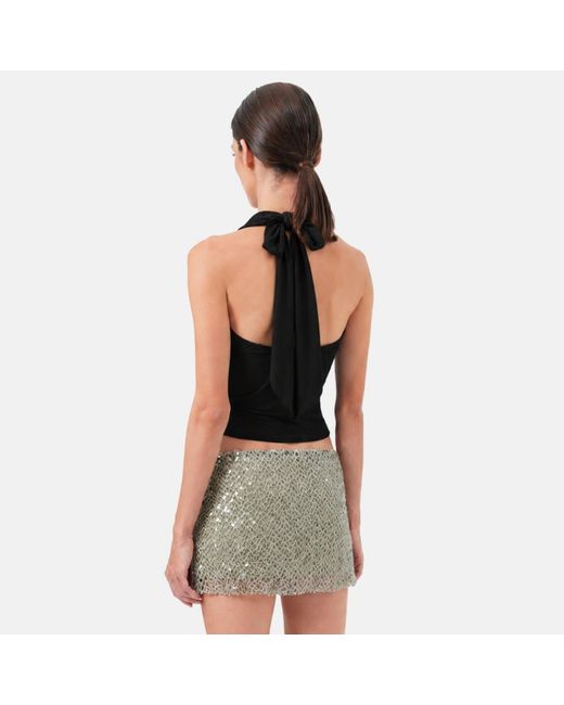 OW Collection Black Merle Draped Top