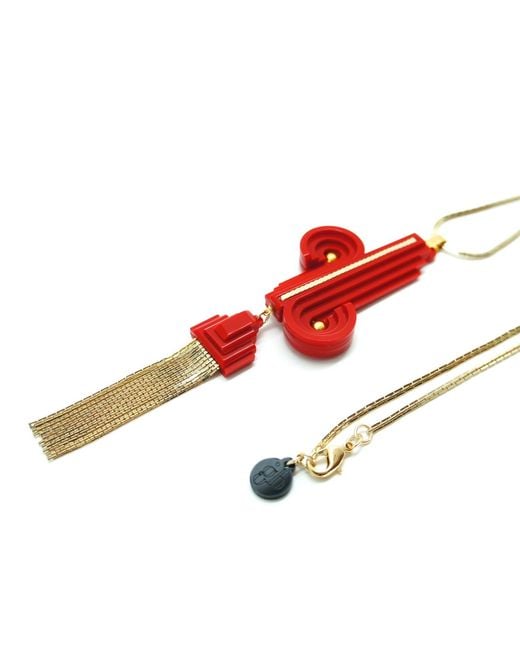 Gissa Bicalho Red Handmade Acrylic Necklace Pendant Verner