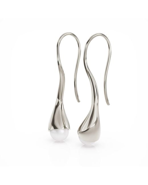 Linda Fiore Metallic Bella Solid Earrings With Large Freshwater Pearls