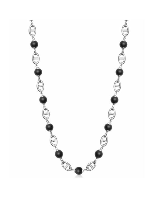 Nialaya Metallic Mariner Chain With Matte Onyx for men