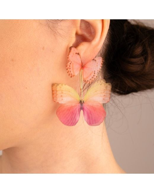 Oana Savu Pink Mismatched Silk Butterfly Earrings Statement Pair