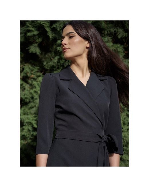concept A trois Black Midi Wrap Shirt Dress With Pockets