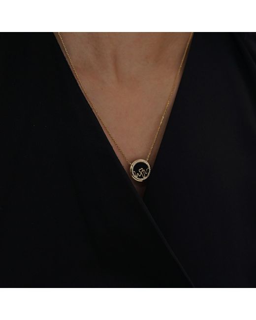 BLOOMTINE | Earth Angel HQ White Loves Frequency 18K Solid Natural Diamond & Onyx Heartbeat Necklace