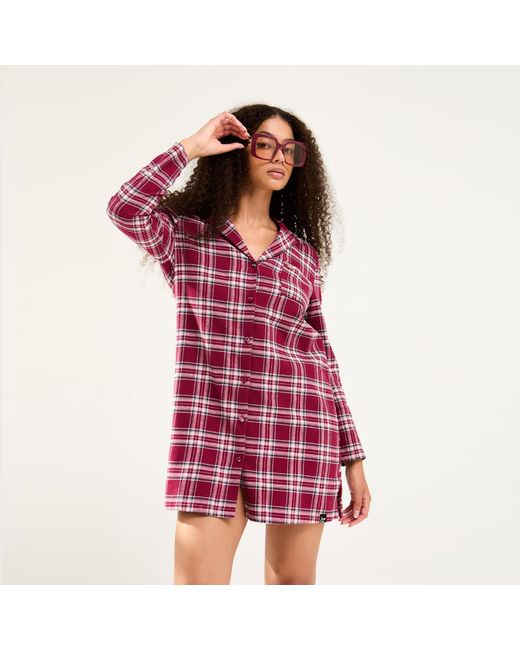 Pretty You London Red Classic Cotton Plaid Nightshirt
