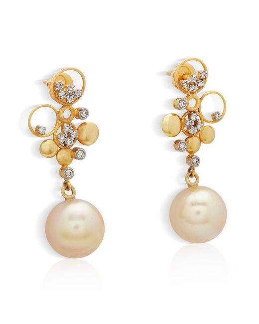 Dhwani Bansal Metallic Fera And Diamond Earrings With South Sea Pearls
