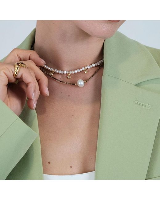 LINYA JEWELLERY Metallic Melia Pearl Mini Hematite Stone Necklace