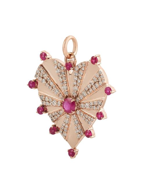 Artisan Pink 14k Solid Rose Gold With Pave Diamond & Ruby Heart Design Pendant Jewelry