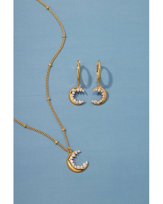 Vanhi Metallic Crescent Moon Crystal Charm Hoops
